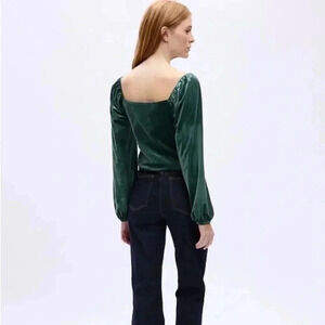 GAP Velvet Square Neck Puff Sleeve Blouse, Teal, Size Small